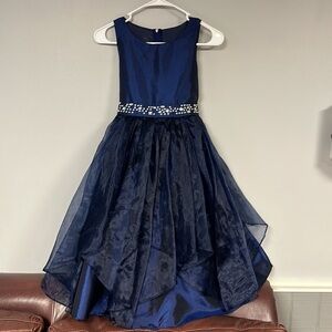 CINDERELLA COUTURE STUNNING SLEEVELESS DEEP BLUE DRESS WITH RHINESTONES & TIE, M